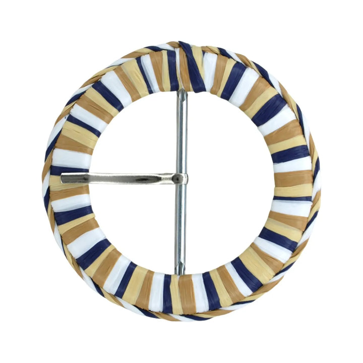 Handwoven Straw Round Buckle with Metal Pin