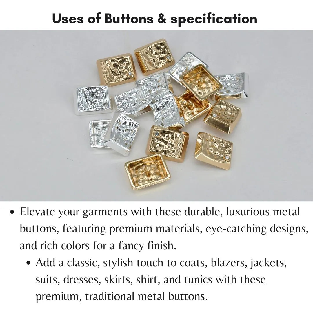 Square Jewel Buttons | 15mm(24L), 18mm(28L) & 23mm(36L)