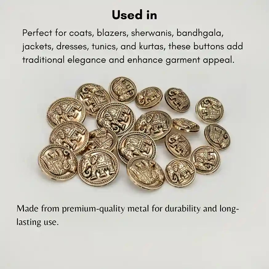 Royal Elephant Metal Buttons | 23mm(36L) & 18mm(28L)