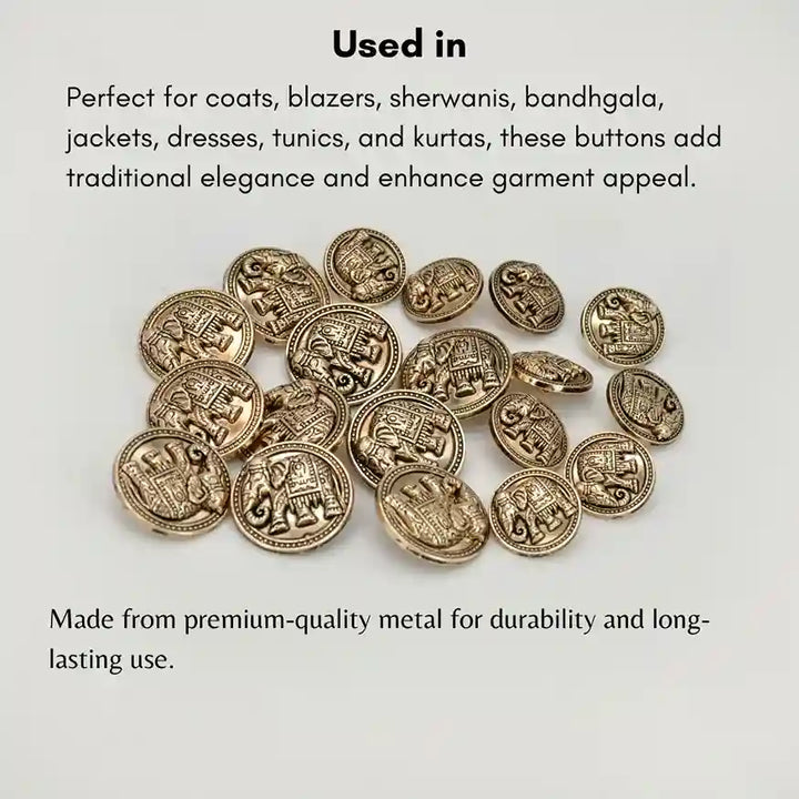 Royal Elephant Metal Buttons | 23mm(36L) & 18mm(28L)