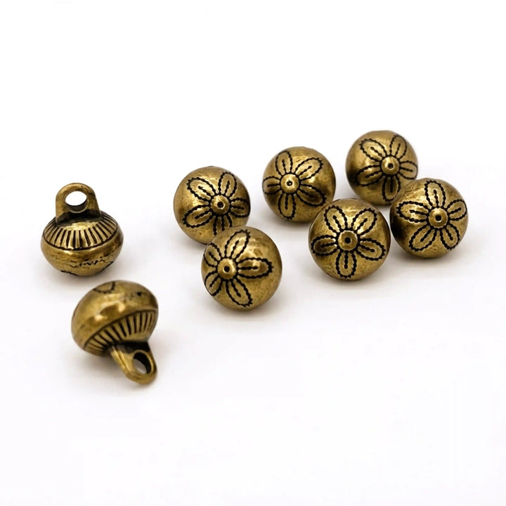 Antique Gold Daisy Line-Art Kurta Button, 10 mm (Pack of 8)