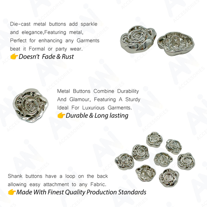 Decorative Rose Metal Buttons