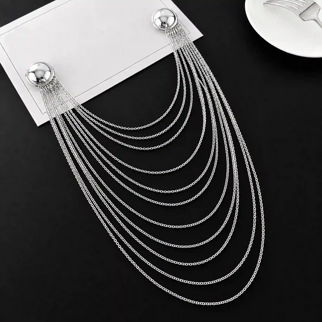 Layered Chain Brooch for Blazer – Pin Tassel Brooch
