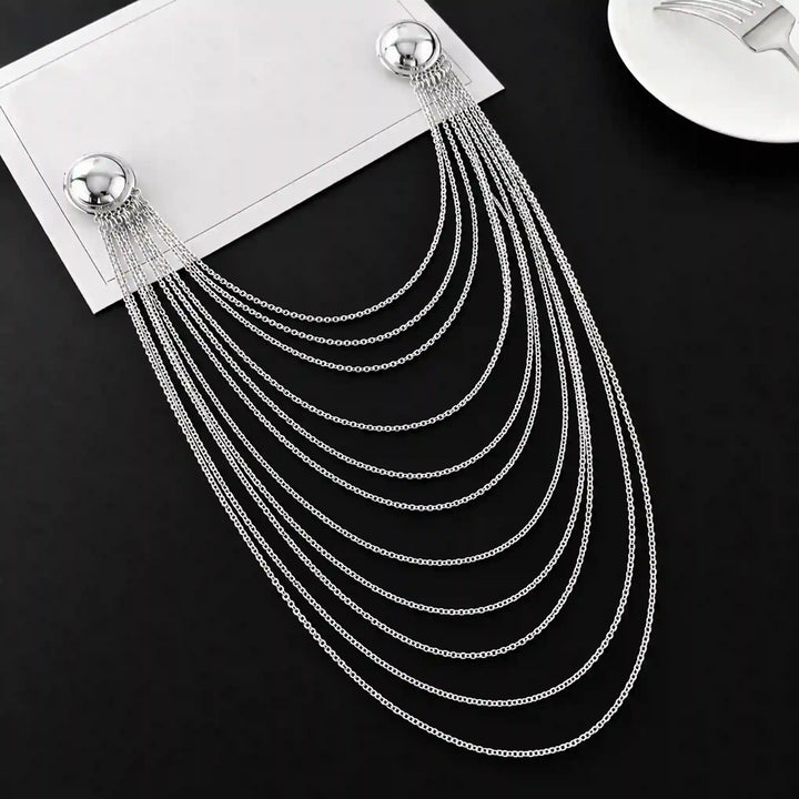 Layered Chain Brooch for Blazer – Pin Tassel Brooch