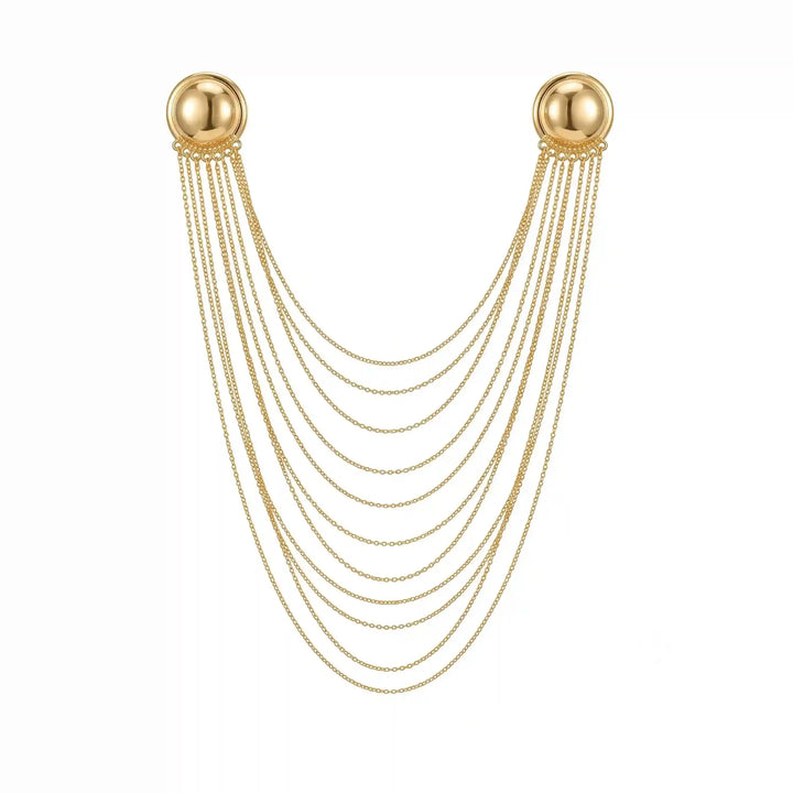 Layered Chain Brooch for Blazer – Pin Tassel Brooch