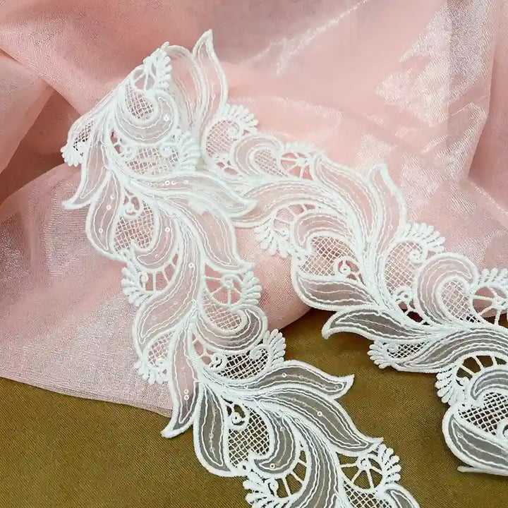 White Sequin Paisley Trim | SKU-661