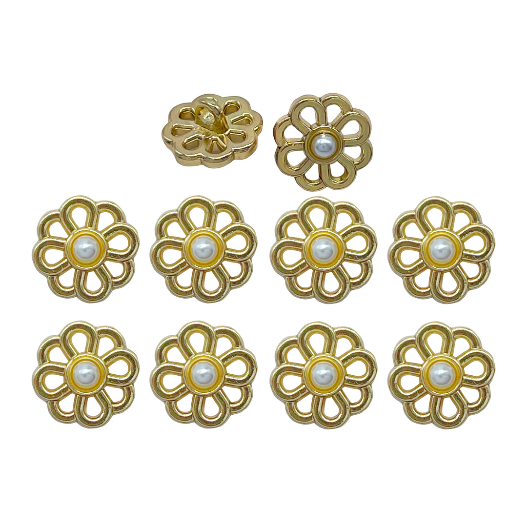 Gold Flower Buttons with Pearls