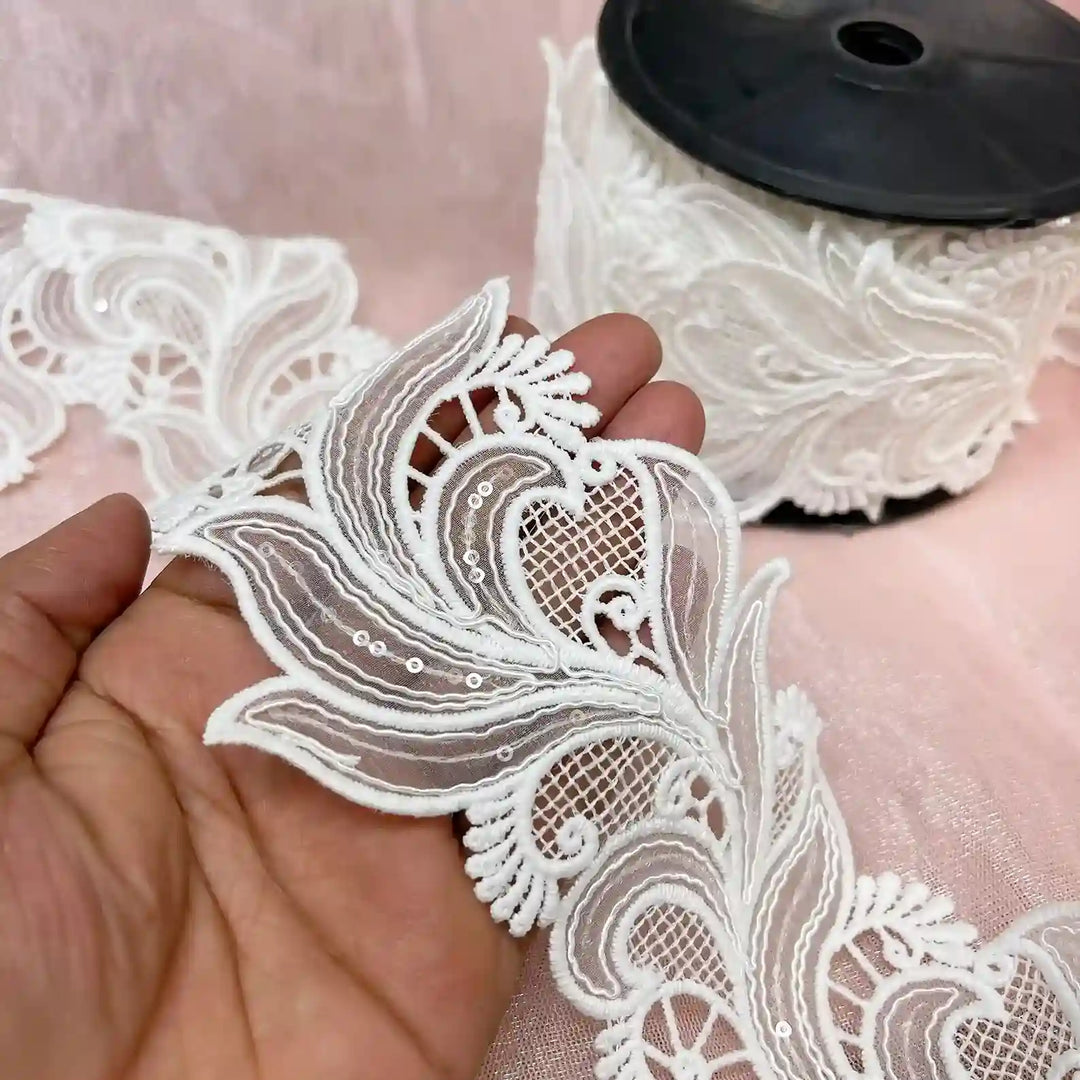 White Sequin Paisley Trim | SKU-661