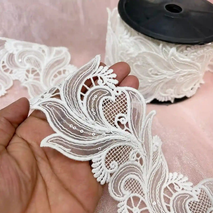 White Sequin Paisley Trim | SKU-661