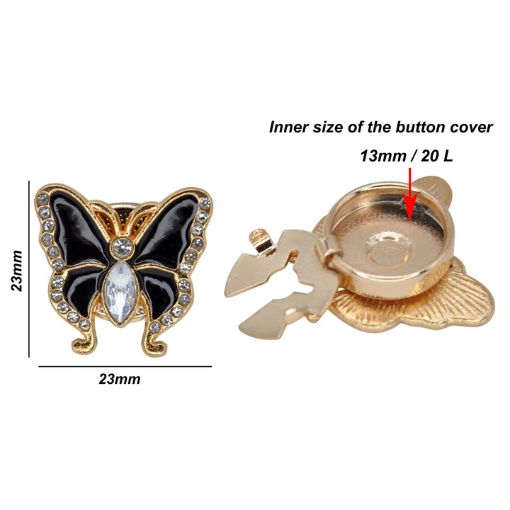Black Enamel Rhinestone Butterfly Button Cover