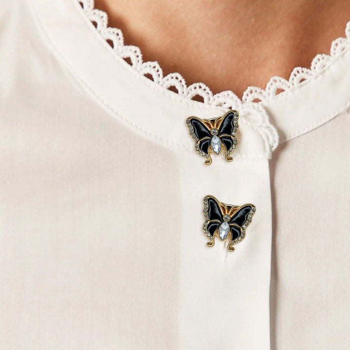Black Enamel Rhinestone Butterfly Button Cover