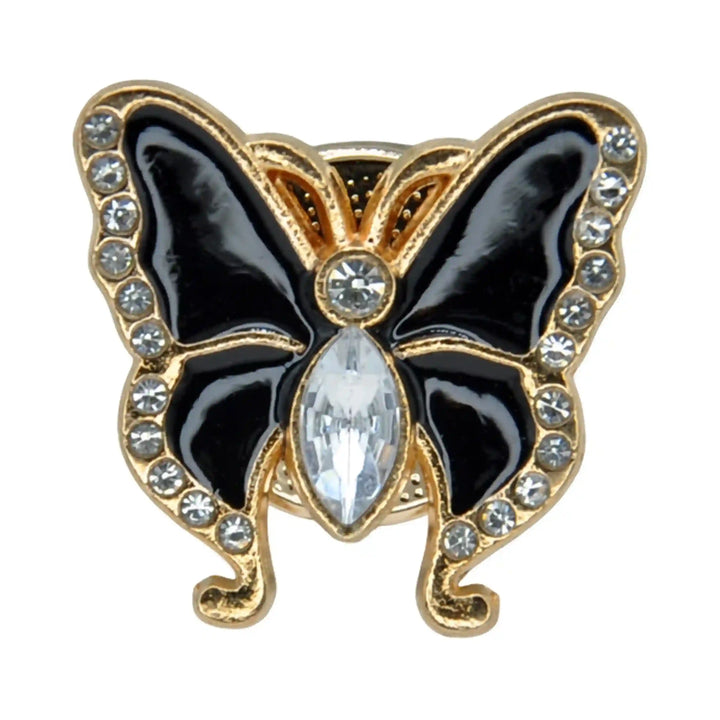Black Enamel Rhinestone Butterfly Button Cover