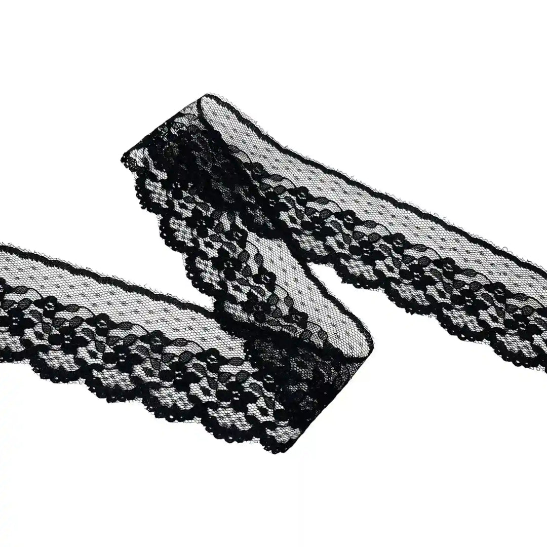 Black Scalloped Floral Lace | 5 Meters | SKU-B22