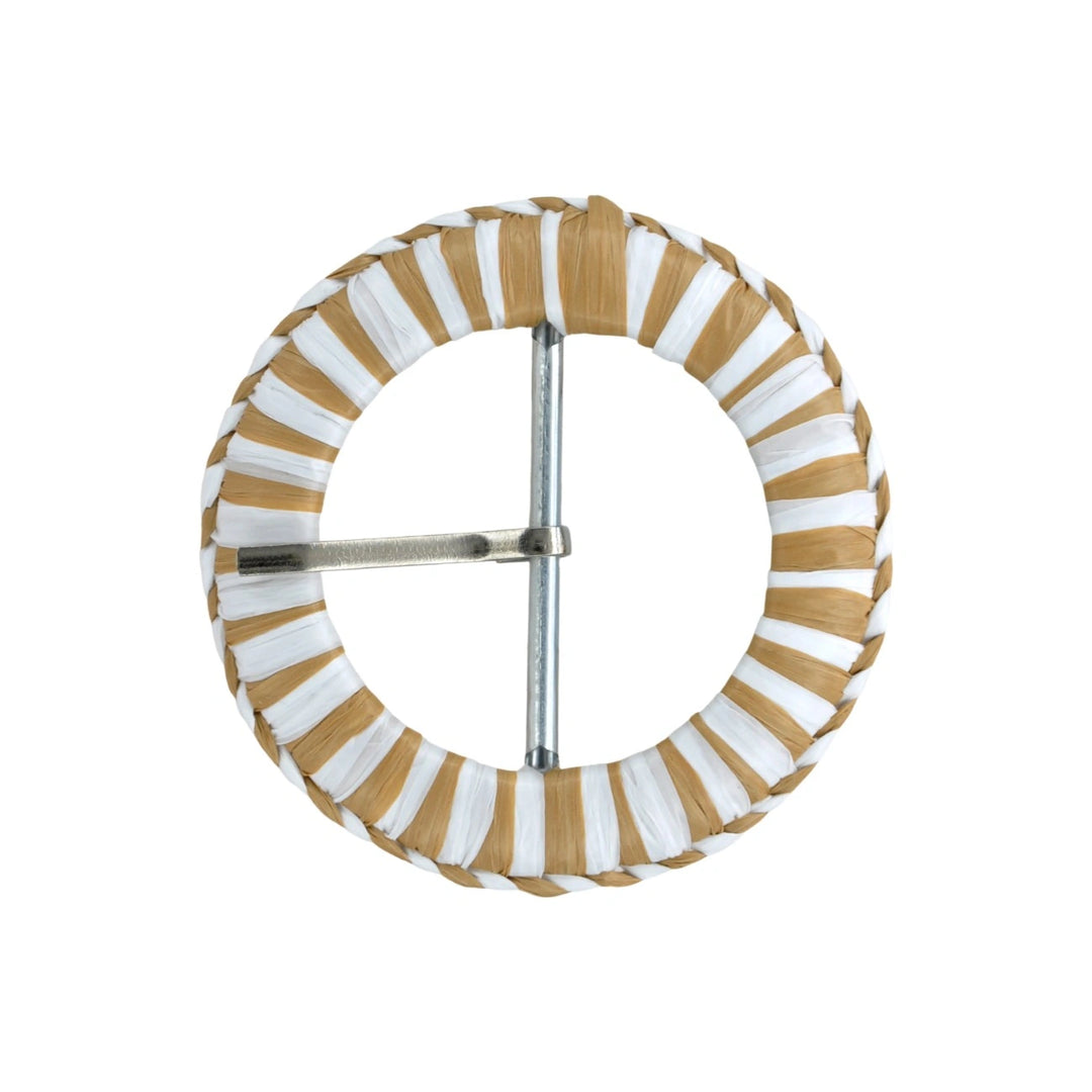 Handwoven Straw Round Buckle with Metal Pin