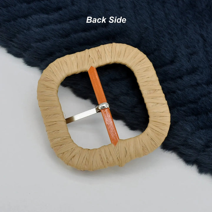 Square Raffia Buckle with Cream & Brown Beads | 2.9 inches(7.5cm)