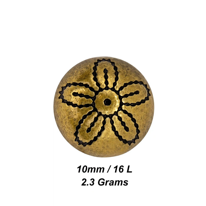 Antique Gold Daisy Line-Art Kurta Button, 10 mm (Pack of 8)