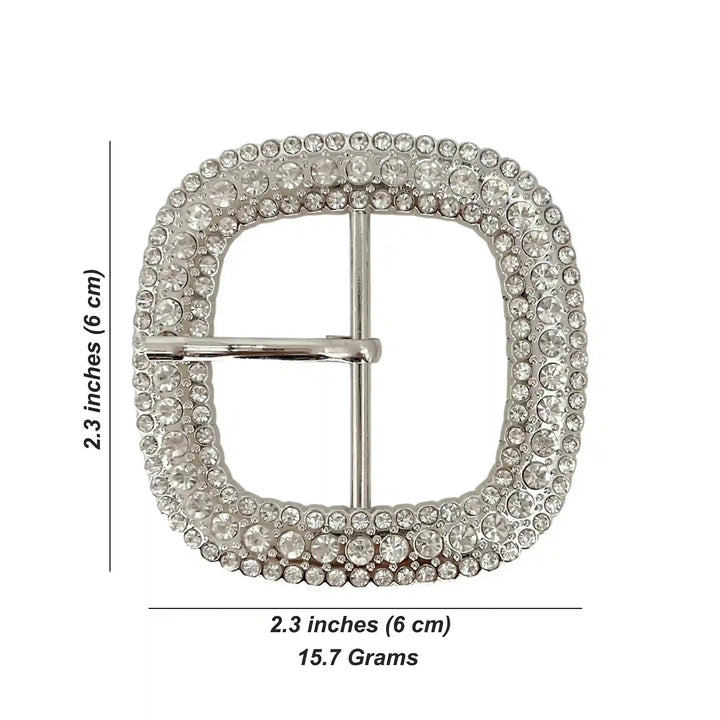 Silver Rhinestone Prong Metal Buckle