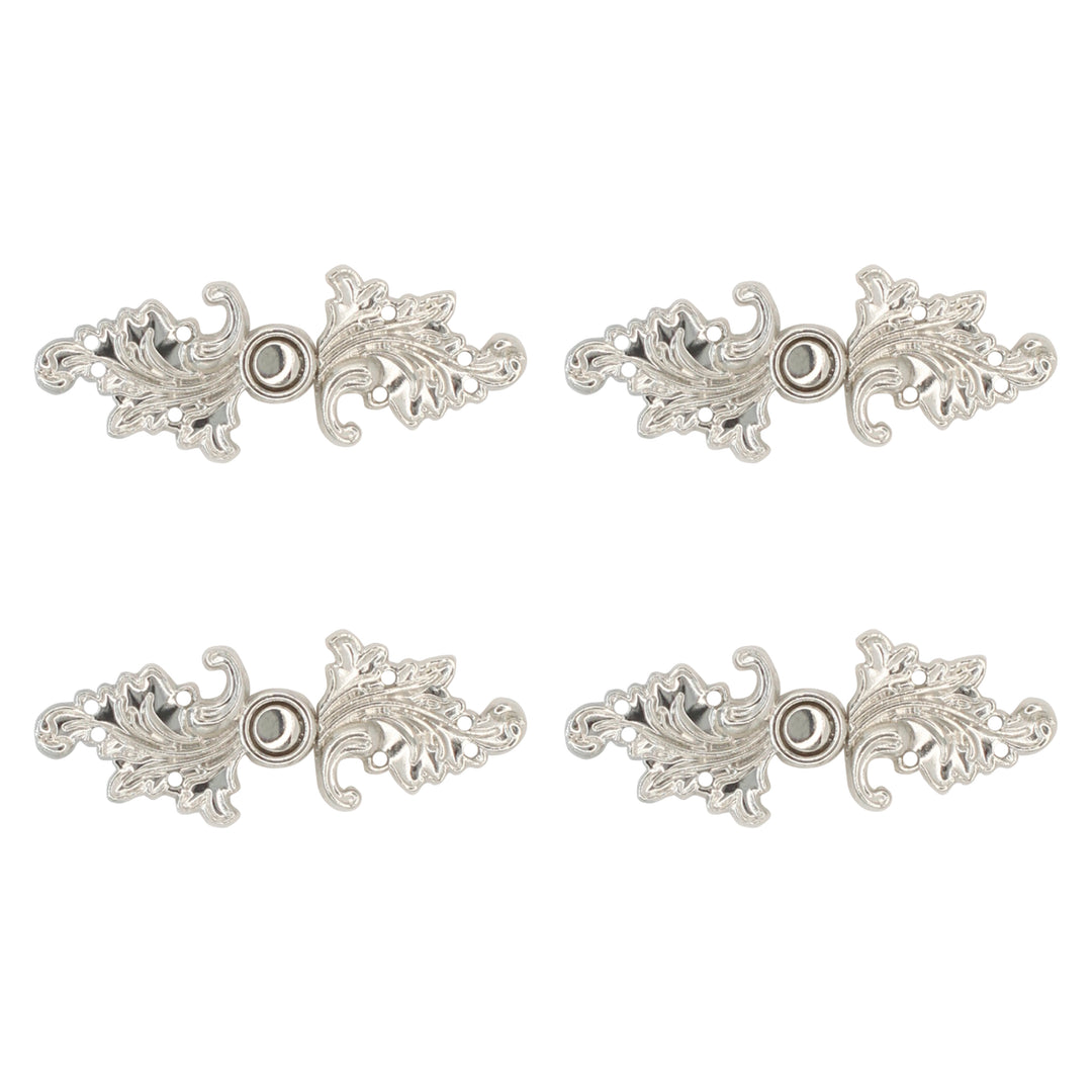 Silver Floral With Leaf Frog Closure Metal Buttons