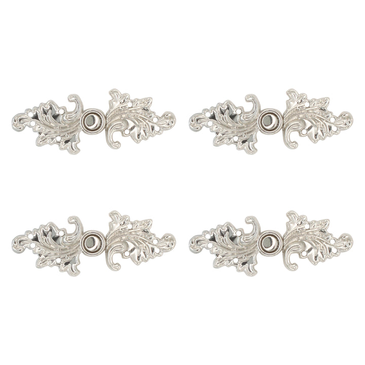 Silver Floral With Leaf Frog Closure Metal Buttons