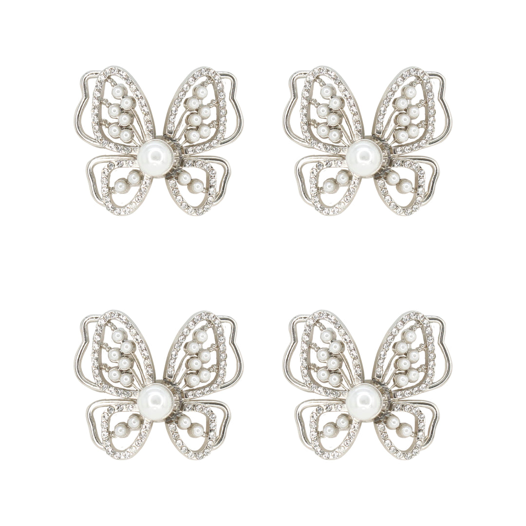 Pearl butterfly wings shaped with rhinestone finish Frog closure metal button