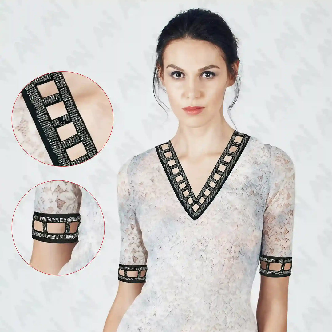 Beaded V-Neckline Applique