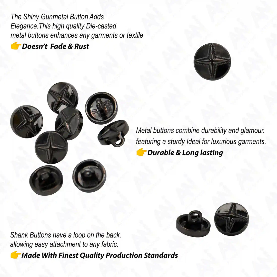 Starburst 10mm Metal Shirt Buttons