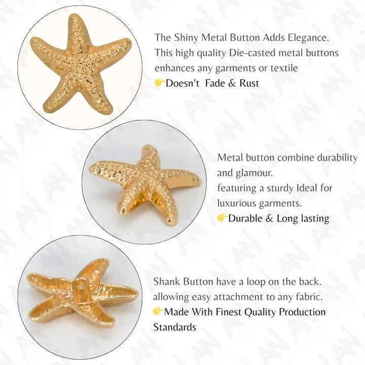 Sea Inspired Star Metal Buttons | 20 & 38mm