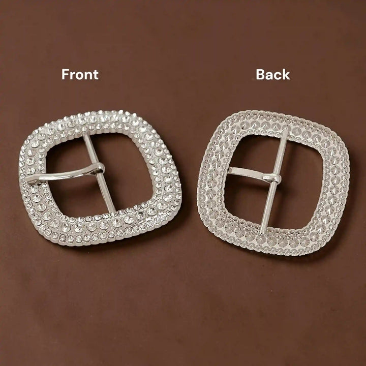 Silver Rhinestone Prong Metal Buckle