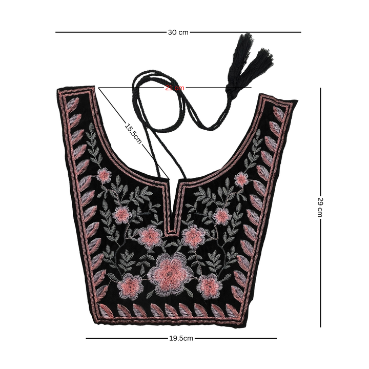 Floral rose design with tassel neckline