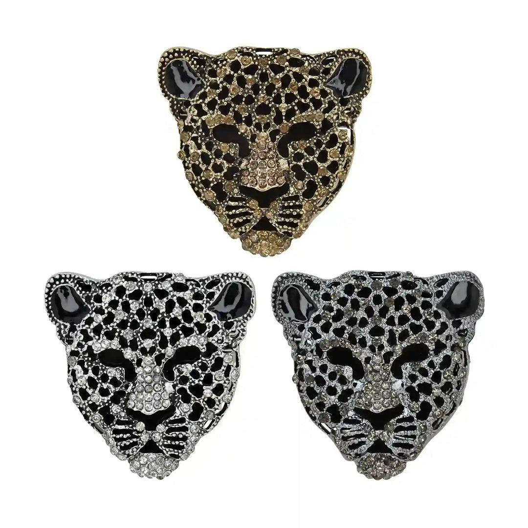 Panther Leopard Head Rhinestone Brooch