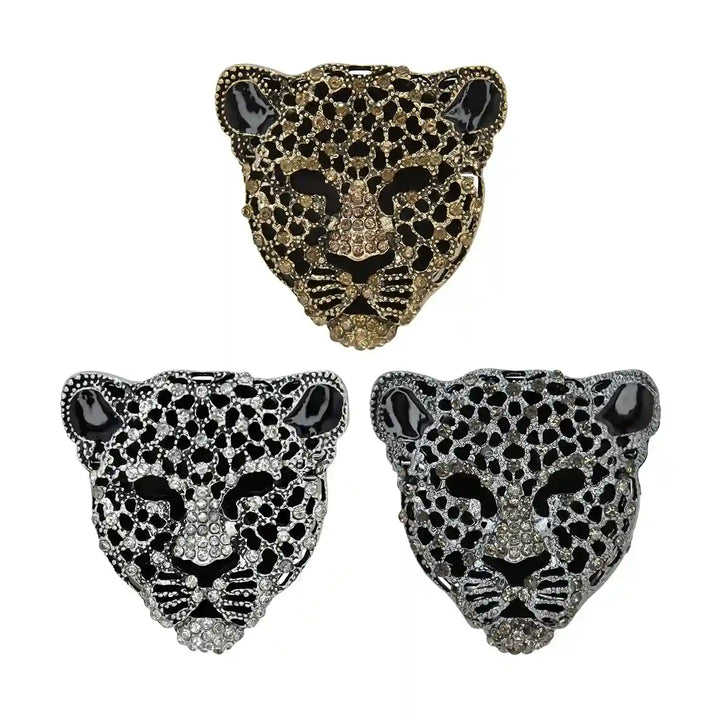 Panther Leopard Head Rhinestone Brooch