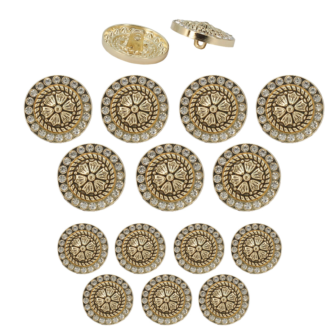 Diamond Surround  Golden Floral  Metal Button