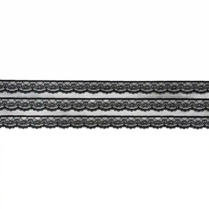 Black Multi-Striped Floral Lace | 5 Meters | SLU-B8