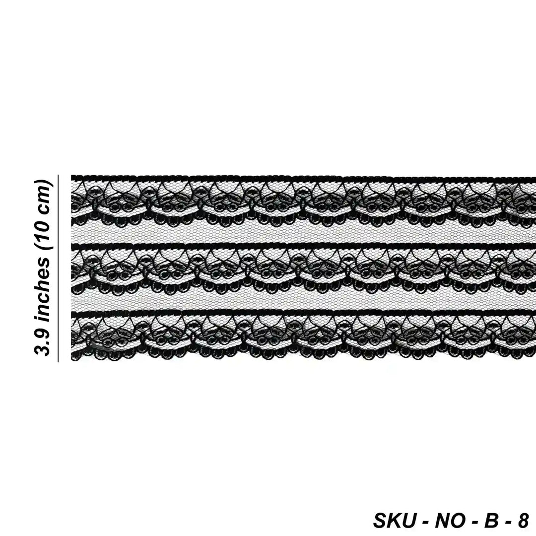Black Multi-Striped Floral Lace | 5 Meters | SLU-B8