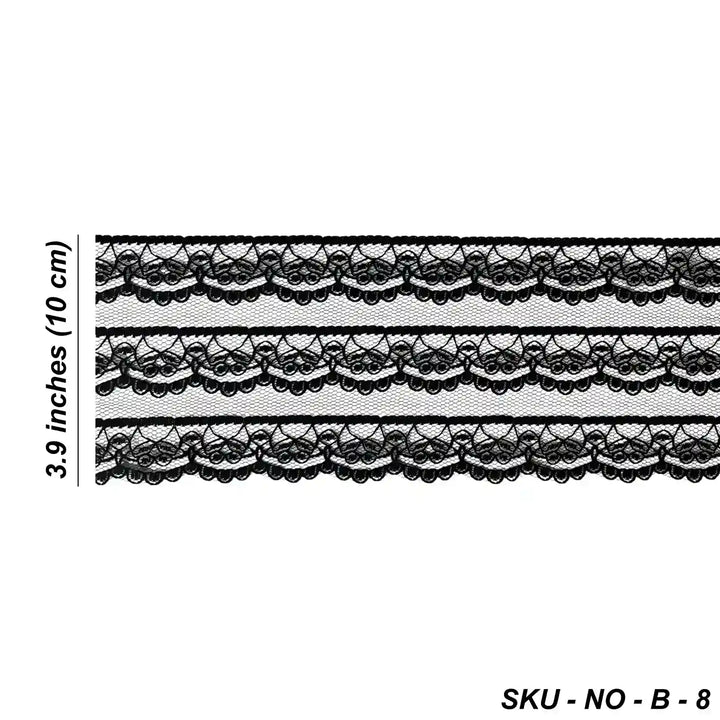 Black Multi-Striped Floral Lace | 5 Meters | SLU-B8