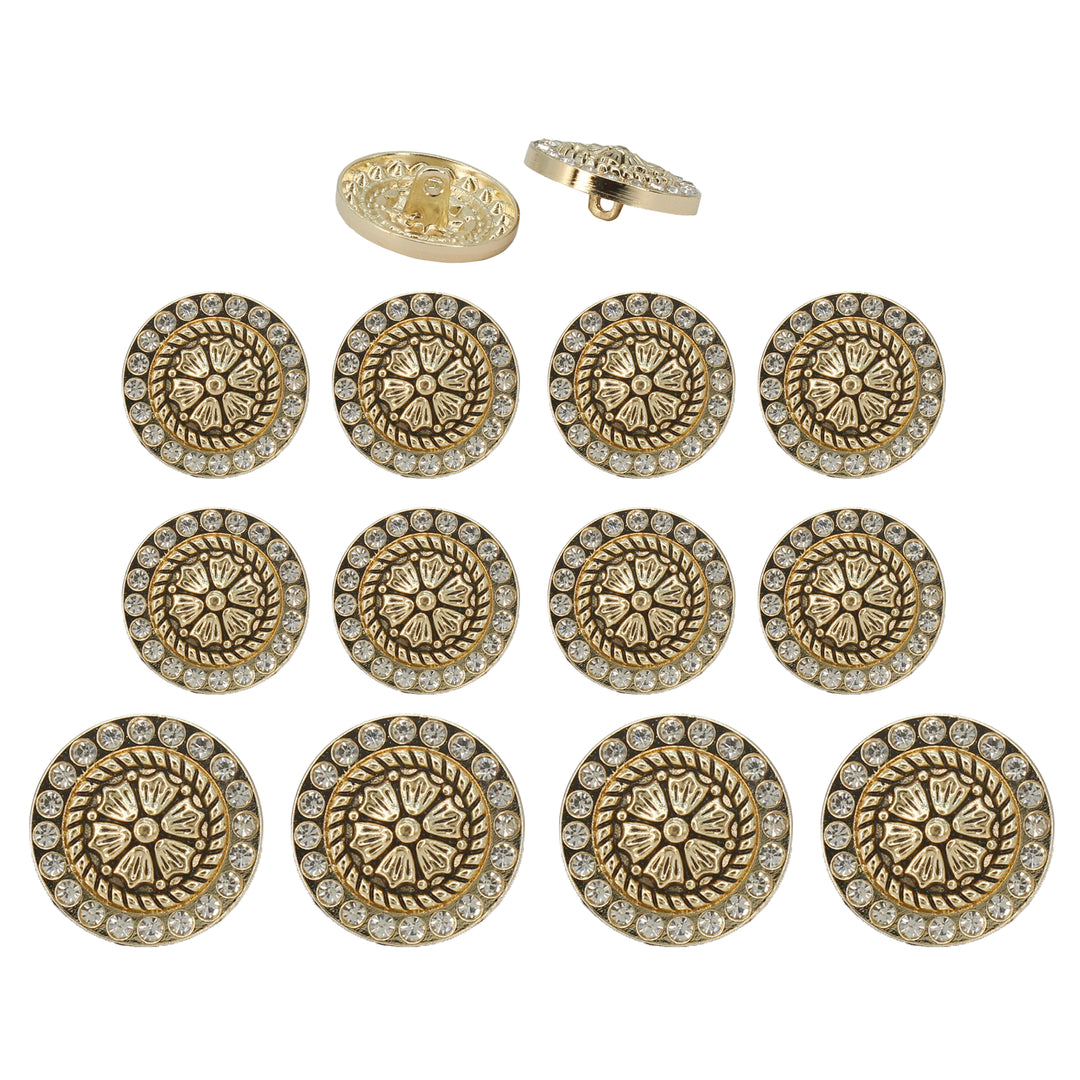 Diamond Surround  Golden Floral  Metal Button