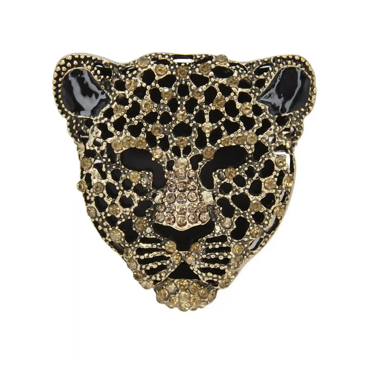 Panther Leopard Head Rhinestone Brooch