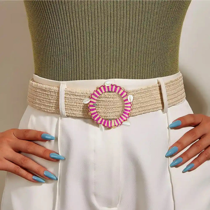 Traditional Raffia Wrapped Decorative Buckle | 5.4cm & 7cm
