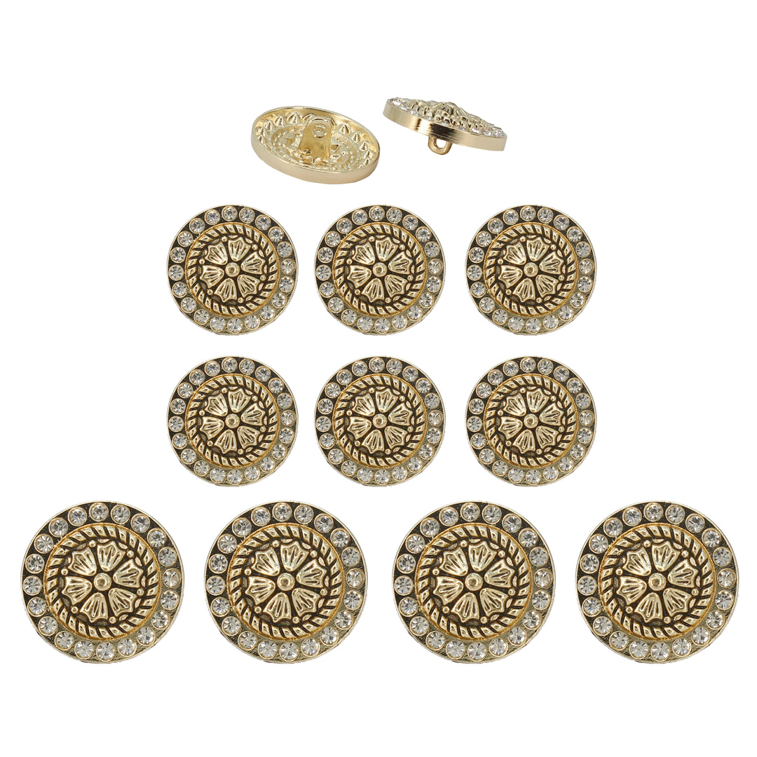 Diamond Surround  Golden Floral  Metal Button