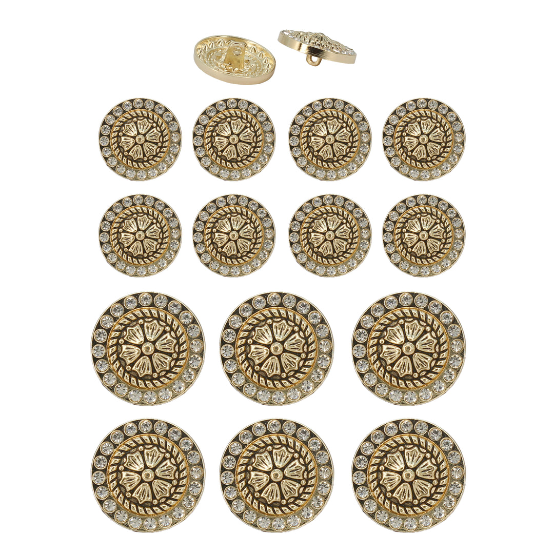 Diamond Surround  Golden Floral  Metal Button