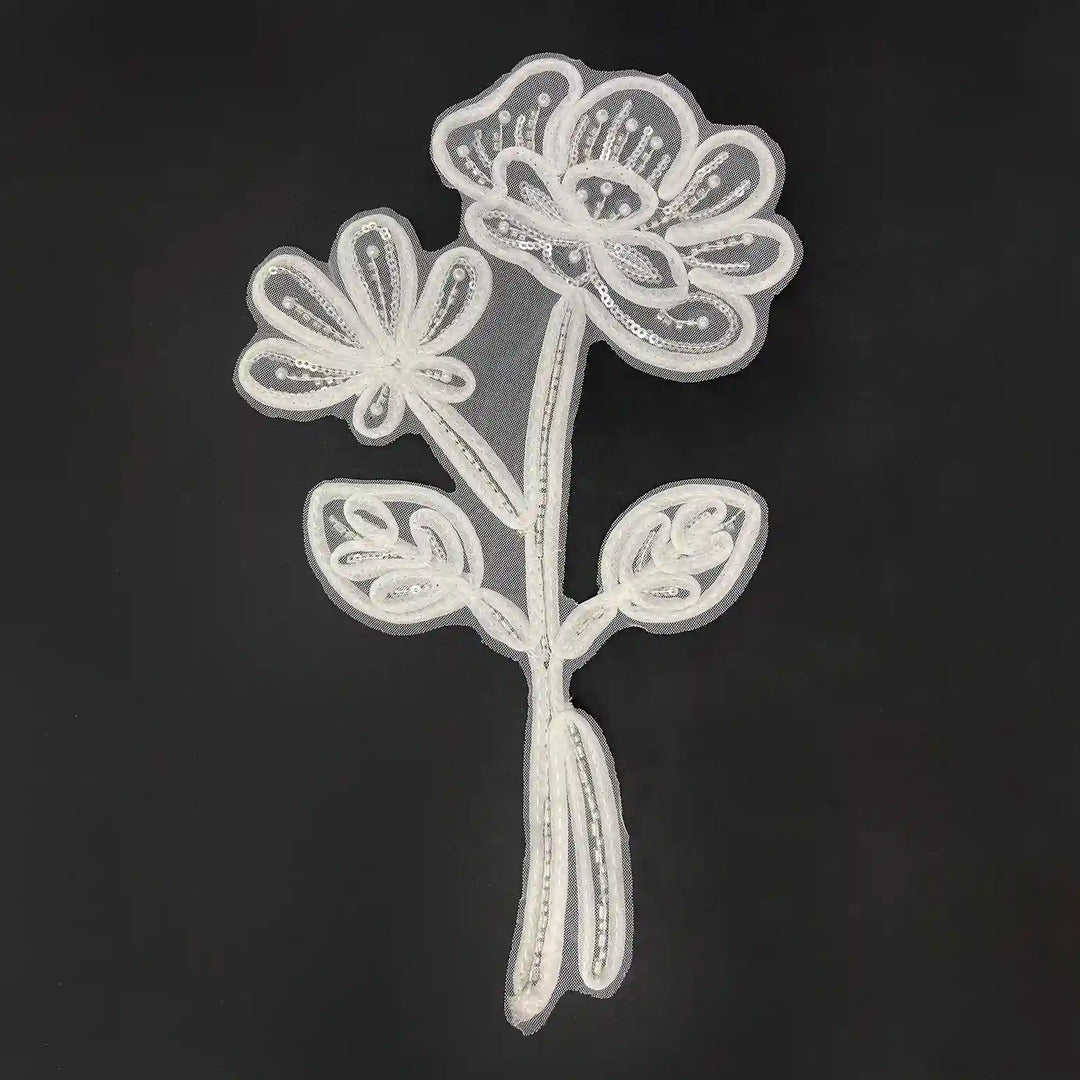 Artisanal Pearl-Encrusted Dual-Bloom Vine Patch