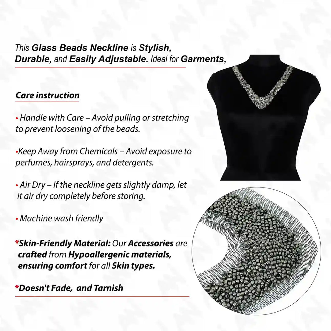Silver Beaded V Neckline