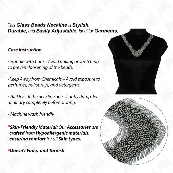 Silver Beaded V Neckline