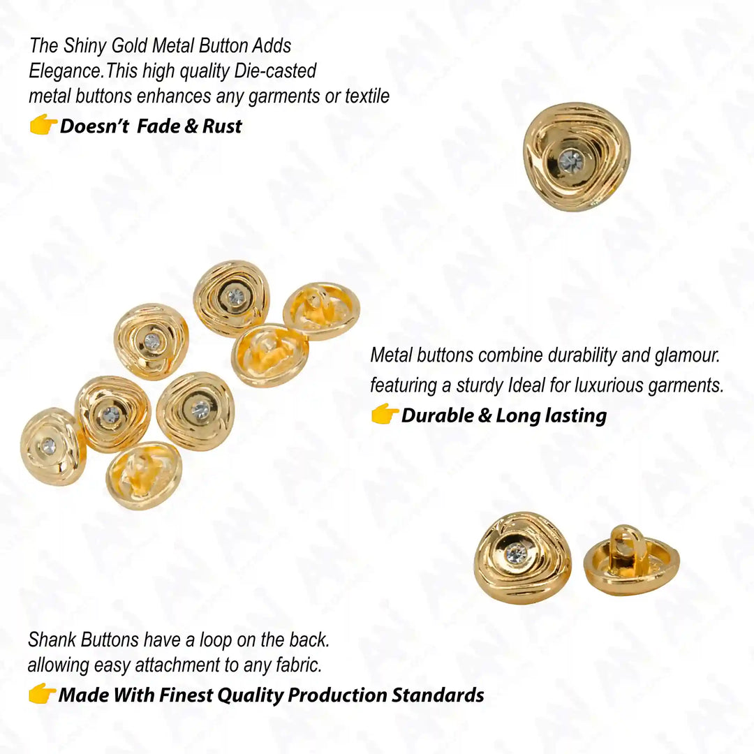 Concentric Wave Rhinestone 10mm Shirt Button