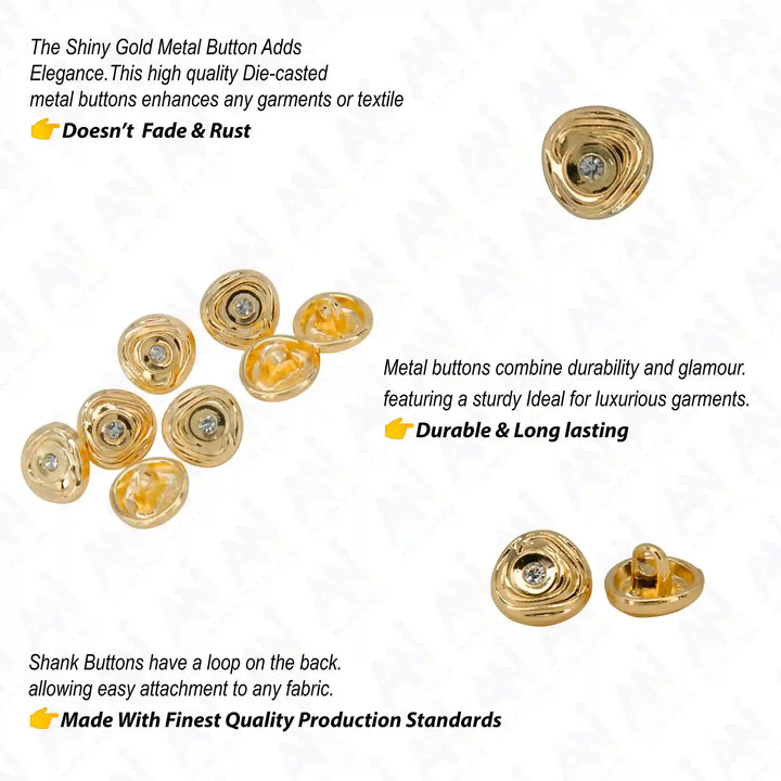 Concentric Wave Rhinestone 10mm Shirt Button