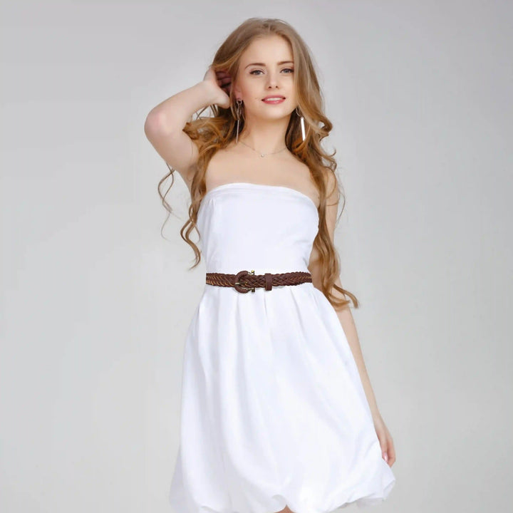 Tan Perforated Suede Dress Belt