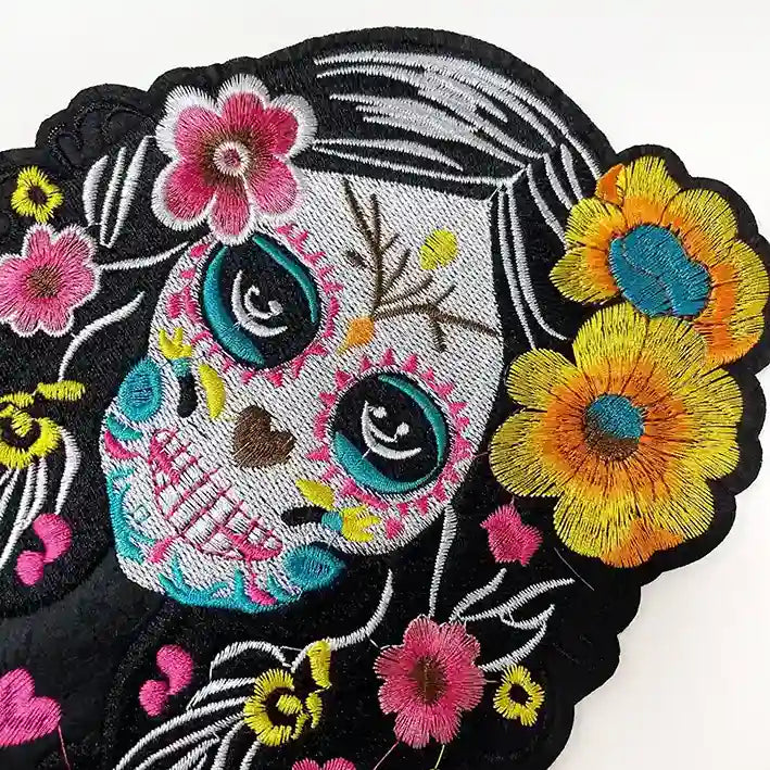 Mexican Daydream Girl Skeleton Floral Hot-Fix Patch