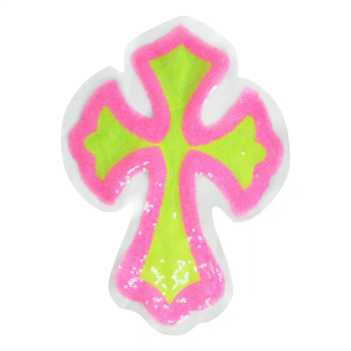 Neon Sequin Cross Appliqué Patch