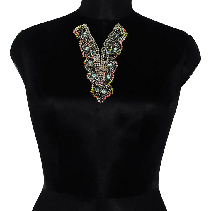 Multicolor Beaded V Neckline