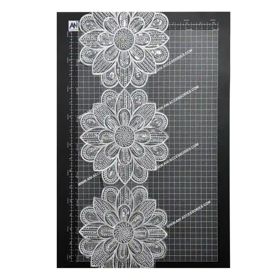 Beaded cut work Sunflower Lace Trim on net | 1 Meter